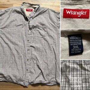Men's 3XL - Wrangler - White/Gray & Black Plaid - Short Sleeve - Button Up Shirt